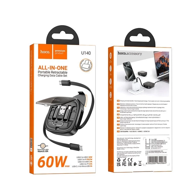 Кабель Hoco U140 All-in-one PD 3A 60W 0.95 m зі змінними наконечниками Black (6942007642064) - Фото 6 Кабель Hoco U140 All-in-one PD 3A 60W 0.95 m зі змінними наконечниками Black (6942007642064) - зображення 6