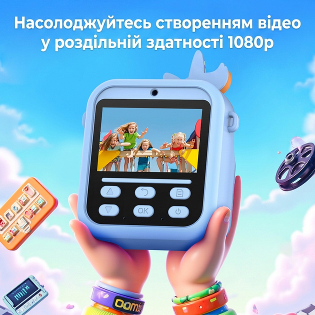 Детский фотоаппарат на 32ГБ с фронтальной камерой и функцией мгновенной печати с 3 рулонами бумаги и картридером – зеленая Панда - изображение 3