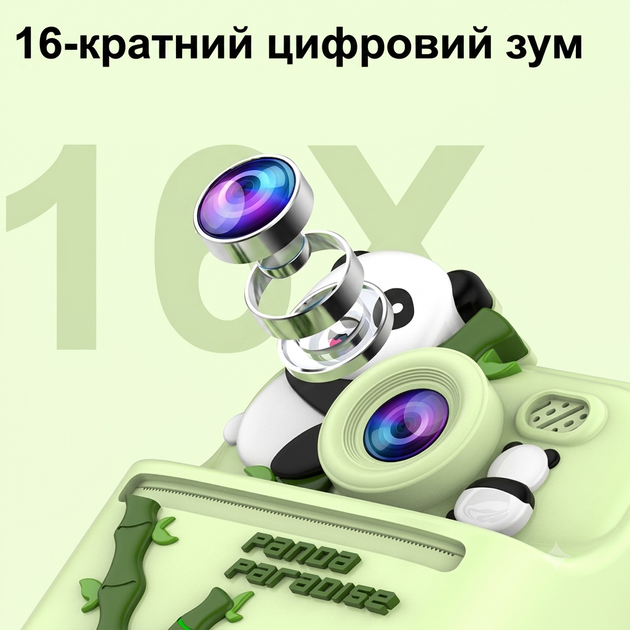 Детский фотоаппарат на 32ГБ с фронтальной камерой и функцией мгновенной печати с 3 рулонами бумаги и картридером – зеленая Панда - изображение 5