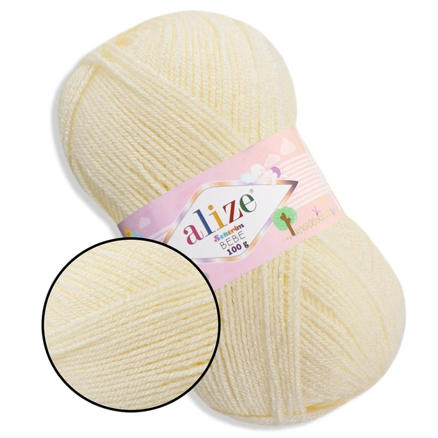 Пряжа акрилова Алізе Шекерим Бебі, Alize Sekerim Bebe, Кремовий №01, 100 г/320 м, акрил, для в'язання спицями та гачком, для дитячого одягу, пледів - Фото 1 Пряжа акрилова Алізе Шекерим Бебі, Alize Sekerim Bebe, Кремовий №01, 100 г/320 м, акрил, для в'язання спицями та гачком, для дитячого одягу, пледів - зображення 1