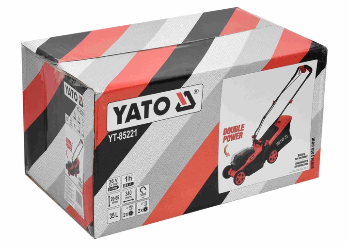 Газонокосилка аккумуляторная YATO 2x18 В 34 см травосборник 35 л без АКБ YT-85221 - Фото 4 Газонокосилка аккумуляторная YATO 2x18 В 34 см травосборник 35 л без АКБ YT-85221 - изображение 4