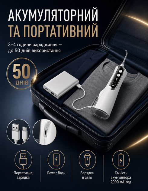 Ирригатор портативный для полости рта и чистки зубов и промывка брекетов 330 мл 5 насадок - изображение 3