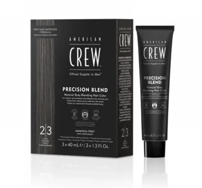 Система маскировки седых волос уровень 2-3 American Crew Precision Blend Dark 3 x 40 мл - Фото 1 Система маскировки седых волос уровень 2-3 American Crew Precision Blend Dark 3 x 40 мл - изображение 1