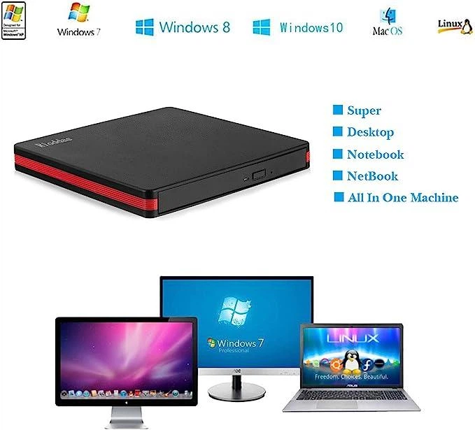 Зовнішній CD/DVD-привід Rioddas BT669 USB 3.0 | DVD-RW дисковод для ноутбука та ПК | Windows, Mac OS, Linux - зображення 7