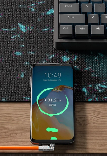 Кабель для швидкого заряджання USB Type-C 120w 6A (150 см) помаранчевий, з підсвічуванням, поворотний 180 ° - зображення 6