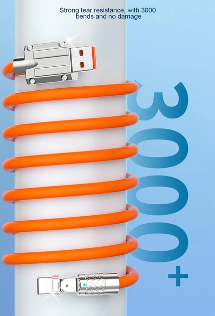 Кабель для швидкого заряджання USB Type-C 120w 6A (150 см) помаранчевий, з підсвічуванням, поворотний 180 ° - зображення 8