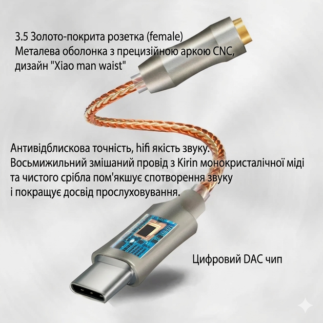 Підсилювач звуку GraveAudio CX Pro CX31993 ЦАП DAC DA06 перехідник адаптер зовнішня звукова карта для телефону USB Type C to 3,5 м - изображение 2