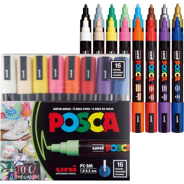 Набір акрилових маркерів Uni Posca PC-5M 1,8-2,5 мм 16 кольорів (PC5M16С) - Фото 1 Набір акрилових маркерів Uni Posca PC-5M 1,8-2,5 мм 16 кольорів (PC5M16С) - изображение 1