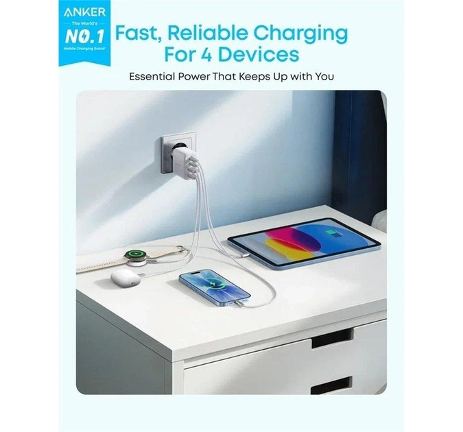 Зарядное утройство Anker Zolo Charger 50W, 2xUSB-C, 2xUSB-A White (A121EG21) - Фото 3 Зарядное утройство Anker Zolo Charger 50W, 2xUSB-C, 2xUSB-A White (A121EG21) - зображення 3