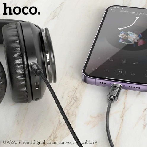 Кабель Aux Lightning 1м чорний Hoco UPA30 IP - Фото 3 Кабель Aux Lightning 1м чорний Hoco UPA30 IP - зображення 3