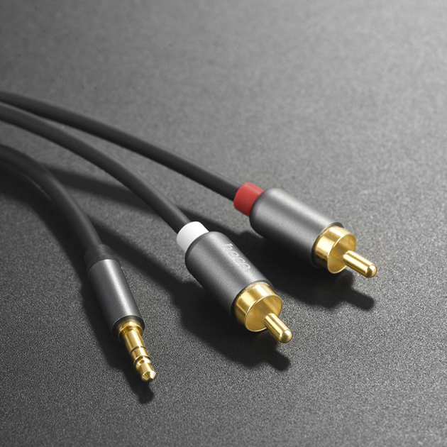 Аудио-кабель RCA 2xRCA 3.5mm длина 1.55м цвет Металлический серый Hoco UPA10 - изображение 6