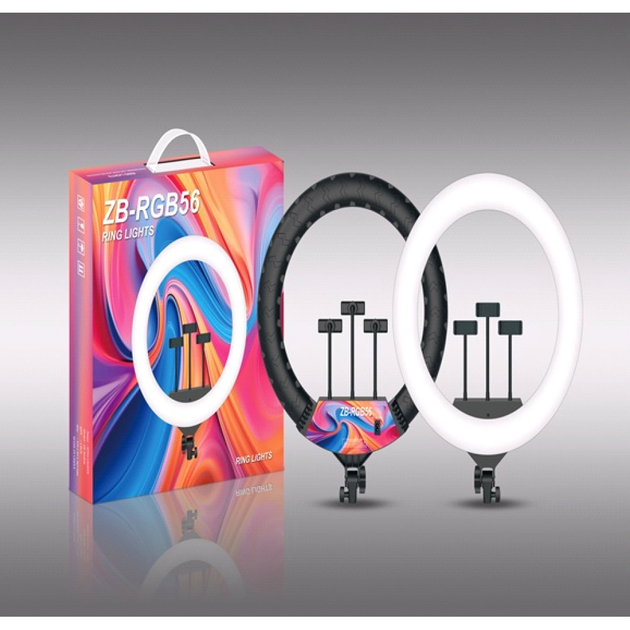 Кільцева лампа RGB LED 56 см 480 світлодіодів з пультом чорна ZB-56 COLOR BOX - зображення 5