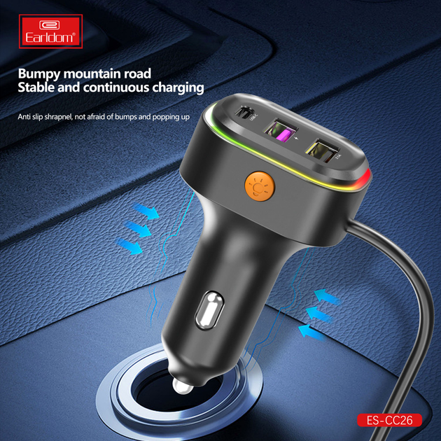 Автомобильное зарядное устройство 66W 4USB 2USB-C черное модель Earldom ES-CC26 - Фото 6 Автомобильное зарядное устройство 66W 4USB 2USB-C черное модель Earldom ES-CC26 - изображение 6