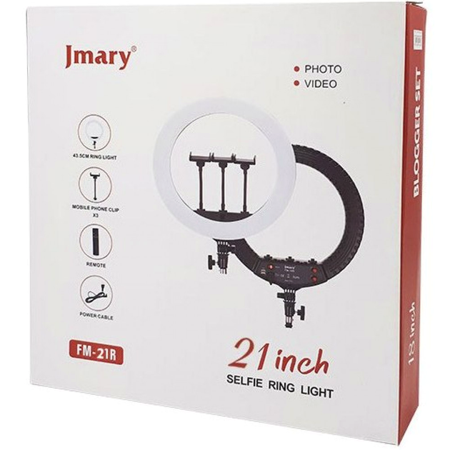 Кільцева LED-лампа 53 см 72 Вт із диммерами для фото та відео Jmary FM-21R комплект із пультом і тримачем для смартфона - зображення 3