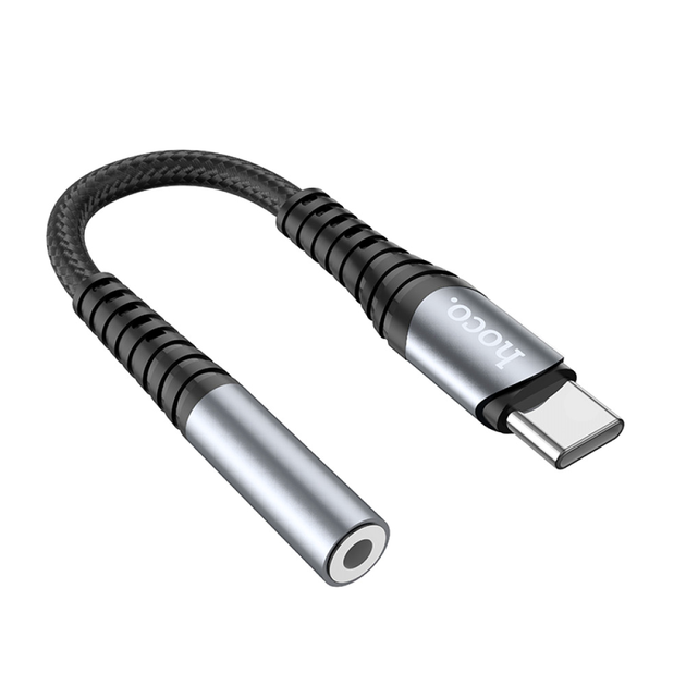 Адаптер USB C на 3.5 мм алюмінієвий сплав 12 см підтримка мікрофона Hoco LS33 колір метал сірий - зображення 3