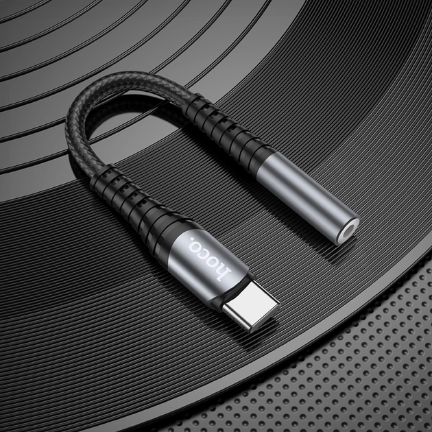 Адаптер USB C на 3.5 мм алюмінієвий сплав 12 см підтримка мікрофона Hoco LS33 колір метал сірий - зображення 5