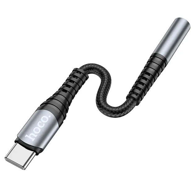 Адаптер USB C на 3.5 мм алюмінієвий сплав 12 см підтримка мікрофона Hoco LS33 колір метал сірий - зображення 7
