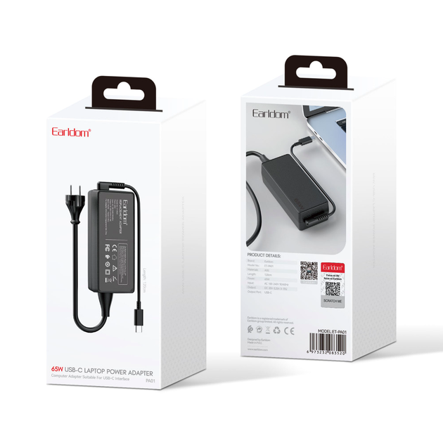 Адаптер USB C 65 Вт для ноутбука Earldom ET-PA01 UK - изображение 8