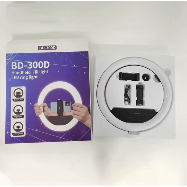 Кільцева LED-лампа 10 Вт 30 см з USB шнуром 200 см затемнення 5500 K BD-300D для фотостудії - зображення 3