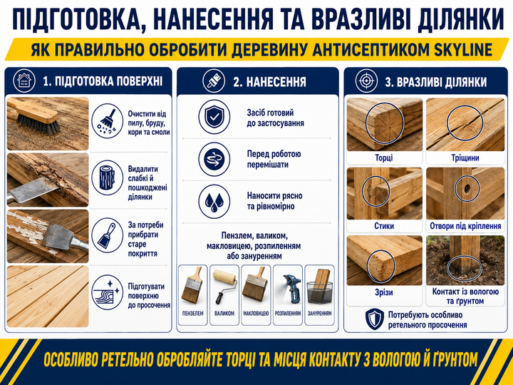 Антисептик просочувальний для обробки деревини незмивний SkyLine 1л - зображення 8