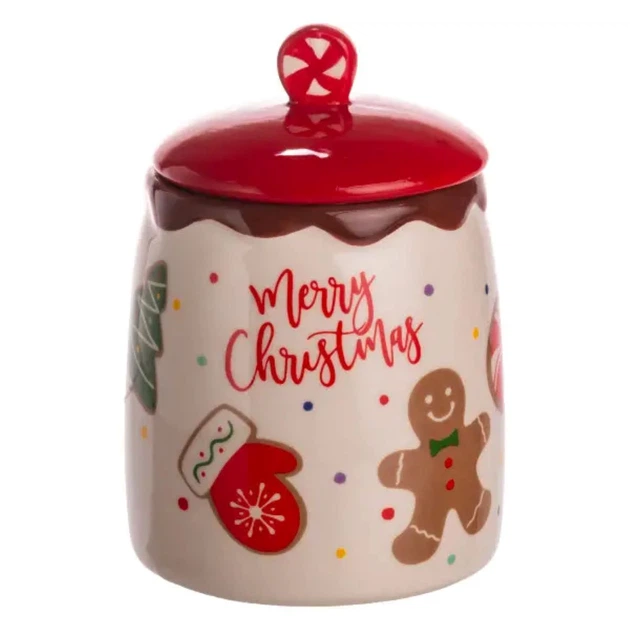 Банка для сипучих продуктів з кришкою з порцеляни 9×13 (см) Merry Christmas CR-1-42 - Фото 2 Банка для сипучих продуктів з кришкою з порцеляни 9×13 (см) Merry Christmas CR-1-42 - зображення 2