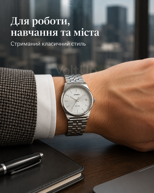 Часы наручные Casio MTP-B145 белый – кварцевые Касио со стальным браслетом и датой - изображение 3