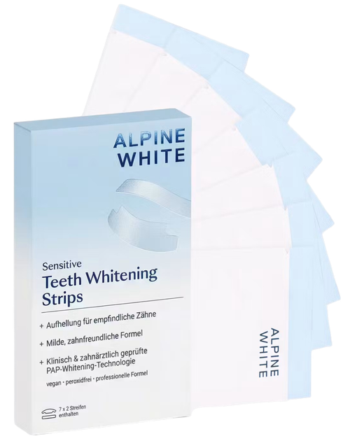 Zestaw pasków do wybielania zębów Alpine White Whitening Strips Sensitive dla zębów wrażliwych 14 szt (7629999035737) - Zdjęcie 1 Zestaw pasków do wybielania zębów Alpine White Whitening Strips Sensitive dla zębów wrażliwych 14 szt (7629999035737) - obraz 1