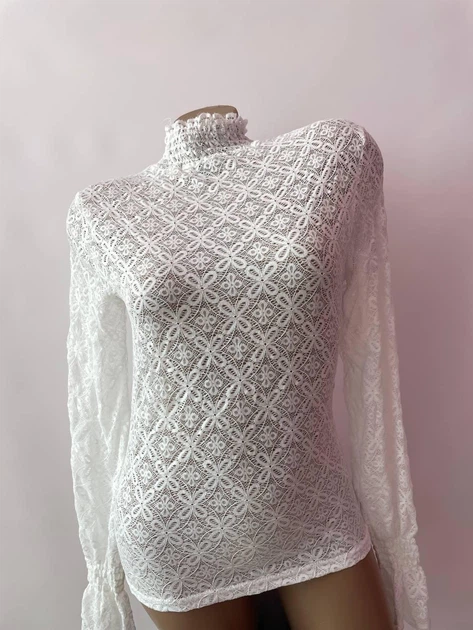 Прозора ажурна кофтинка з акцентним комір та рукавами Honey Fashion Accessories S/М білий (10-147) - Фото 3 Прозора ажурна кофтинка з акцентним комір та рукавами Honey Fashion Accessories S/М білий (10-147) - зображення 3