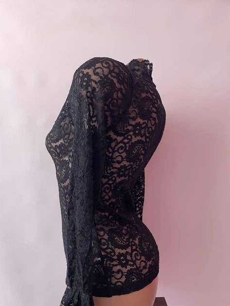 Ажурна кофтинка з довгим розкльошеним рукавом Honey Fashion Accessories XS/S чорний (10-146) - Фото 4 Ажурна кофтинка з довгим розкльошеним рукавом Honey Fashion Accessories XS/S чорний (10-146) - зображення 4
