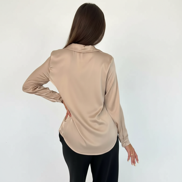 Сорочка жіноча штучний шовк бежева, L;XL - зображення 4