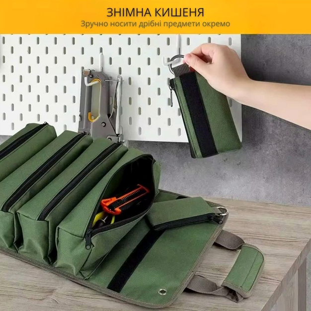 Міцна сумка для інструментів із декількома відділеннями регульованим плечовим ременем з PU-шкіри - зображення 10