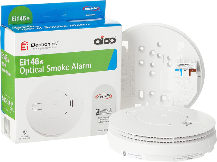 Датчик диму фотоелектричний Aico Ei146e (Ei146RC) 230V з резервною батареєю 9V та сиреною 85 дБ - зображення 3