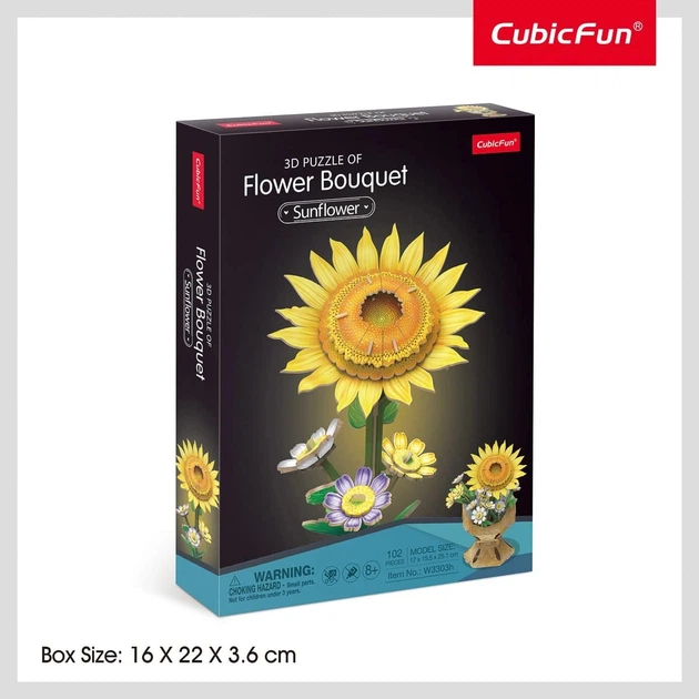 Конструктор-головоломка Cubic Fun 3D Puzzle Букет цветов Подсолнух 102 эл, W3303H - Фото 1 Конструктор-головоломка Cubic Fun 3D Puzzle Букет цветов Подсолнух 102 эл, W3303H - изображение 1