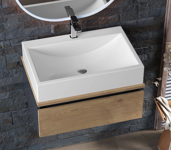 Тумба подвесная Status Ris 60 Дуб, с умывальником Braun - изображение 5