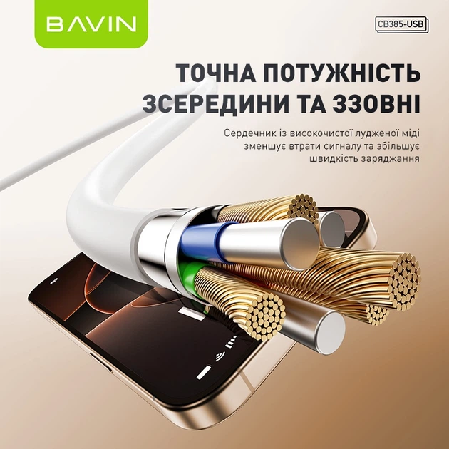 Кабель BAVIN U-CB385-M FAST CHARGING 18W Micro-USB/Type-C 1M White - изображение 2