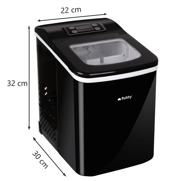 Льдогенератор Ruhhy 25565 2 л черный, до 12 кг льда/24 ч, 120 Вт, LCD-дисплей, таймер, самоочистка, 2 размера льда, корзина для льда + лопатка - изображение 2