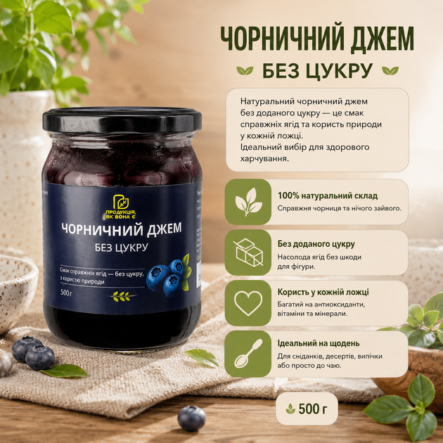 Чорничний джем без цукру 500 г Натуральний - зображення 3
