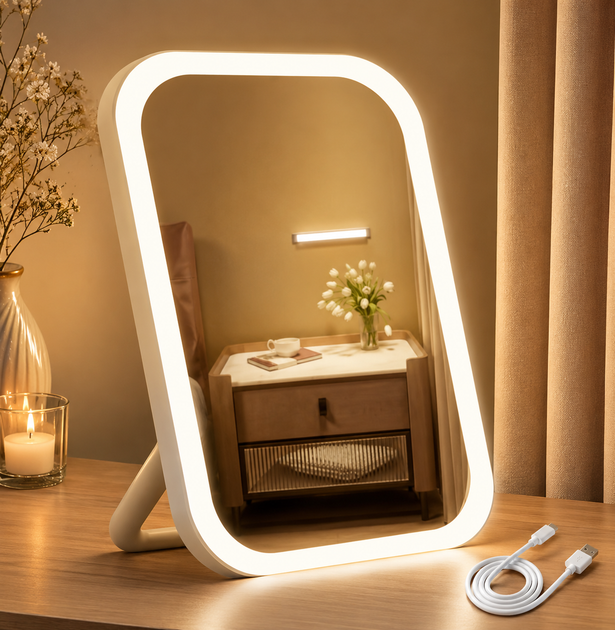 Дзеркало для макіяжу з LED-підсвіткою сенсорне складне Біле Подарункове пакування - Фото 1 Дзеркало для макіяжу з LED-підсвіткою сенсорне складне Біле Подарункове пакування - изображение 1