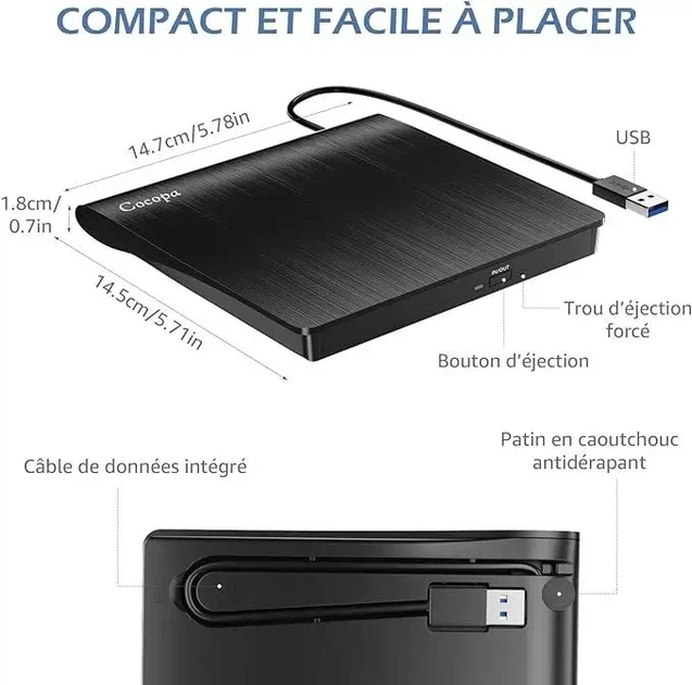 Внешние оптические приводы External DVD/CD Drive BT638 CD-DVD ноутбука Cocopa - изображение 2