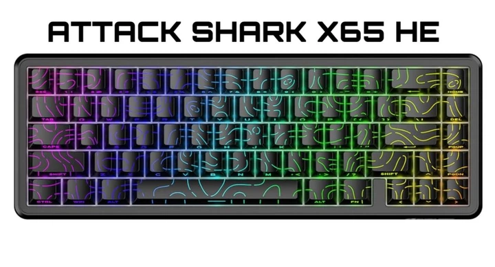 Игровая Клавиатура ATTACK SHARK X65 HE Black-Contour Магнитные Свитчи. Проводная 8000Hz/s. RGB Подсветка, 65 keys, Switch 0.1mm. Rapid Trigger - Фото 1 Игровая Клавиатура ATTACK SHARK X65 HE Black-Contour Магнитные Свитчи. Проводная 8000Hz/s. RGB Подсветка, 65 keys, Switch 0.1mm. Rapid Trigger - изображение 1