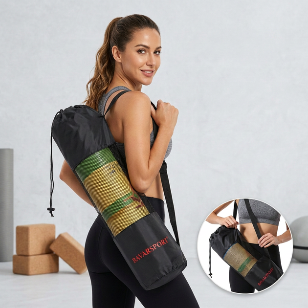 Чехол для коврика для йоги и фитнеса с сетчатой вставкой BavarSport Yoga Bag 4811 размер 66х26см - изображение 5