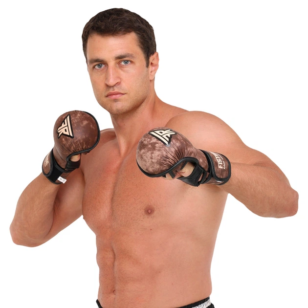 Перчатки крабы кожаные спарринговые для MMA тренировочные с открытыми пальцами Fistrage 6464 размер S Brown - изображение 9