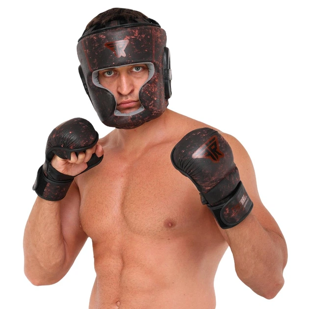 Перчатки крабы кожаные спарринговые для MMA тренировочные с открытыми пальцами Fistrage 6457 размер L Black-Burgundy - изображение 8