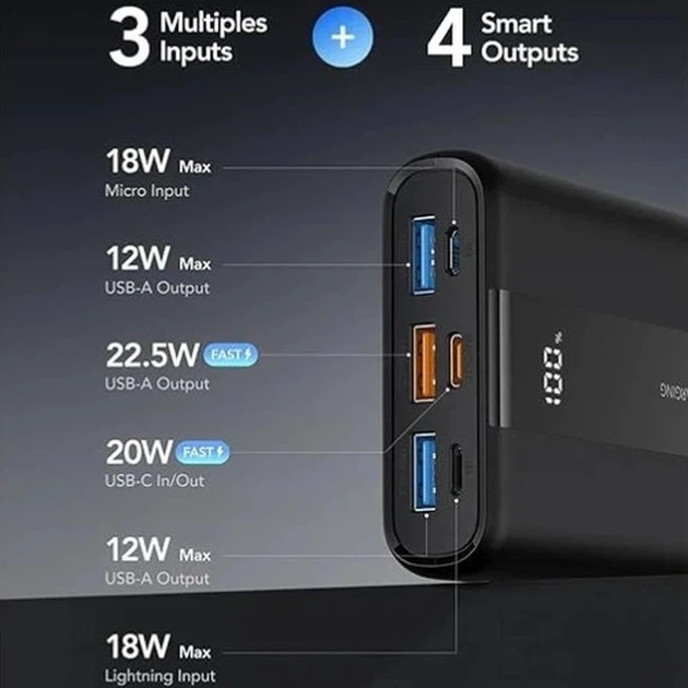 УМБ VRURC T2055 20000 mAh 22.5W Black (D9A-SL-2055BLACK-DE) - изображение 3