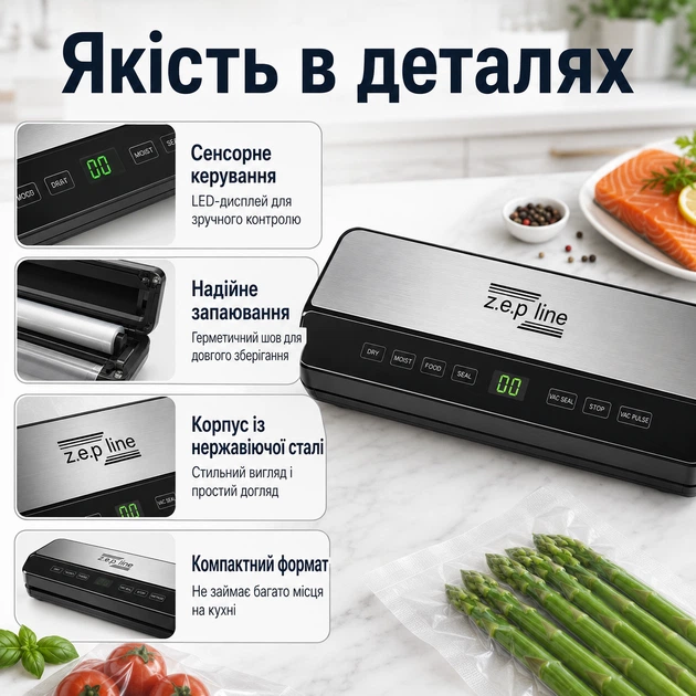 Вакуумний пакувальник Zepline ZP-00359, 200 Вт(17-Vol) - изображение 3