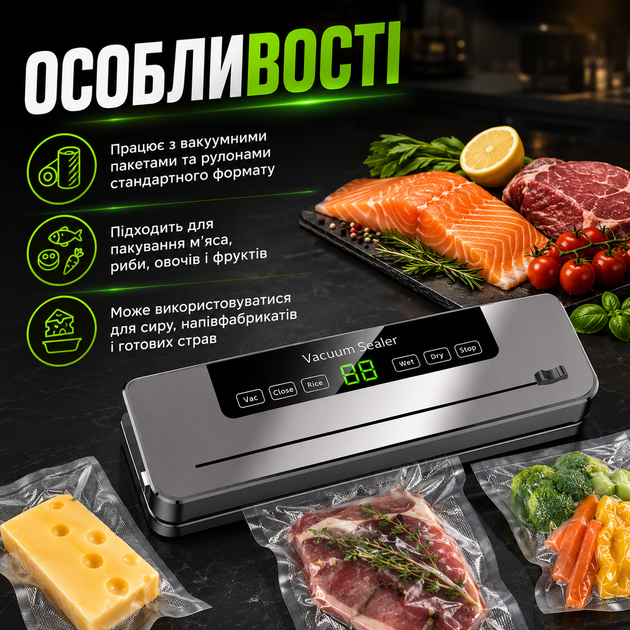 Вакуумный упаковщик для сухих и влажных продуктов с УФ-стерилизацией и резаком Автоматический вакууматор Кухонный запайщик Упаковочная машина Sous Vide - изображение 4