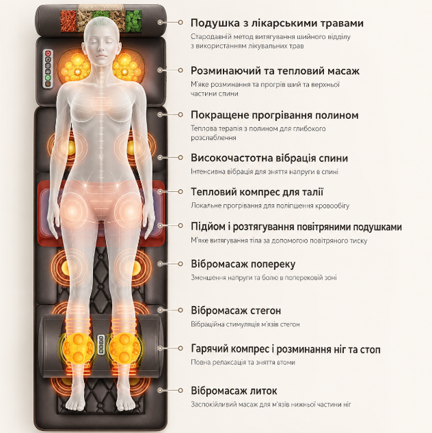 Масажний матрац для всього тіла Moltis Relax Also Today MRAT-815 з функцією підігріву - зображення 3
