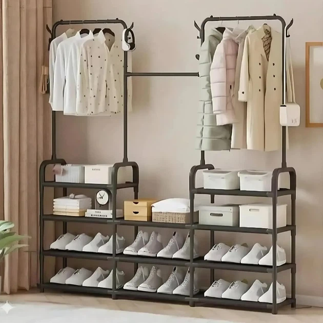 Вешалка напольная стойка для одежды Multi Functional Coat Rack AND 9130 4 органайзер для хранения в прихожую гардеробная система с крючками для сумок и головных уборов металлическая конструкция открытая для верхней одежды - изображение 5