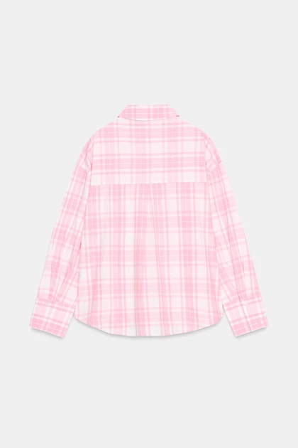 Сорочка оверсайз у клітинку Zara 0779/056 S Рожева (00779056620S) - изображение 7