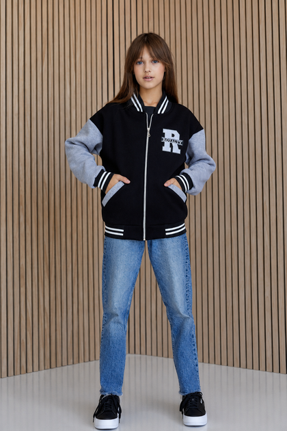 Бомбер на молнии для девочки 128 размер черный 26127781 - Фото 3 Бомбер на молнии для девочки 128 размер черный 26127781 - изображение 3